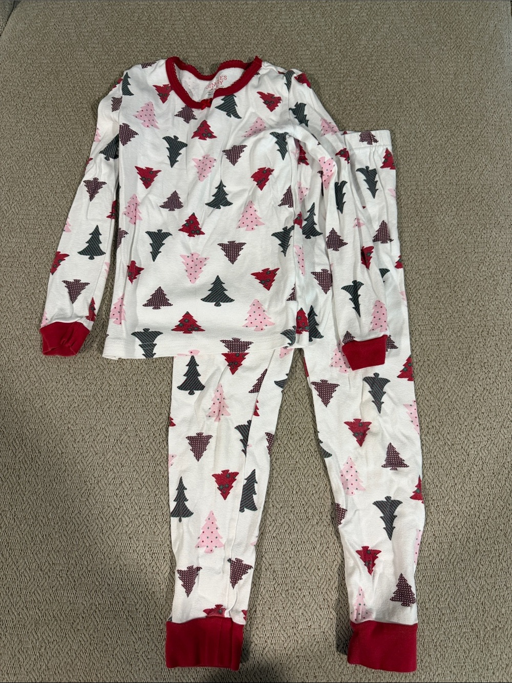 Holiday Tree Print Kids Pajama Set in Red and Pink